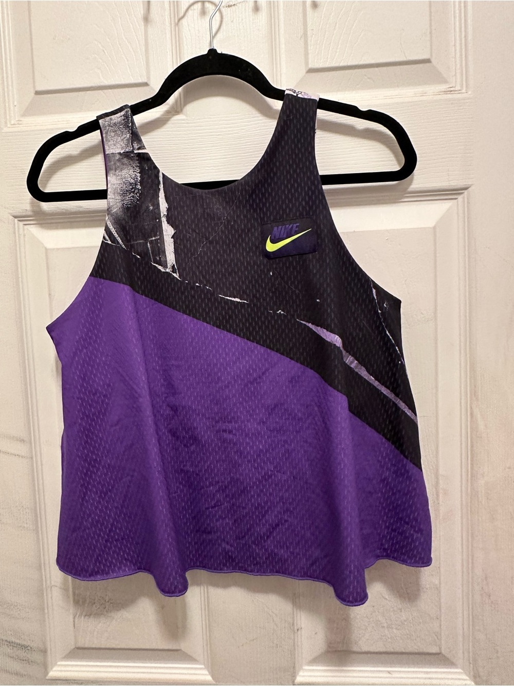 Nike Purple and Black Diagonal Colorblock Tank Top with Lime Swoosh